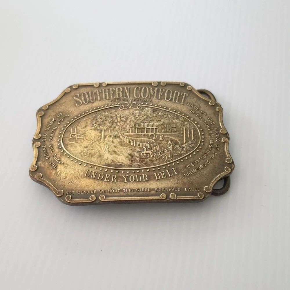 Southern Comfort Under You Belt Buckle Solid Brass Made In England Great Vintage